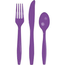 Party Central Club Pack of 288 Amethyst Premium Heavy-Duty Plastic Party Knives, Forks and Spoons
