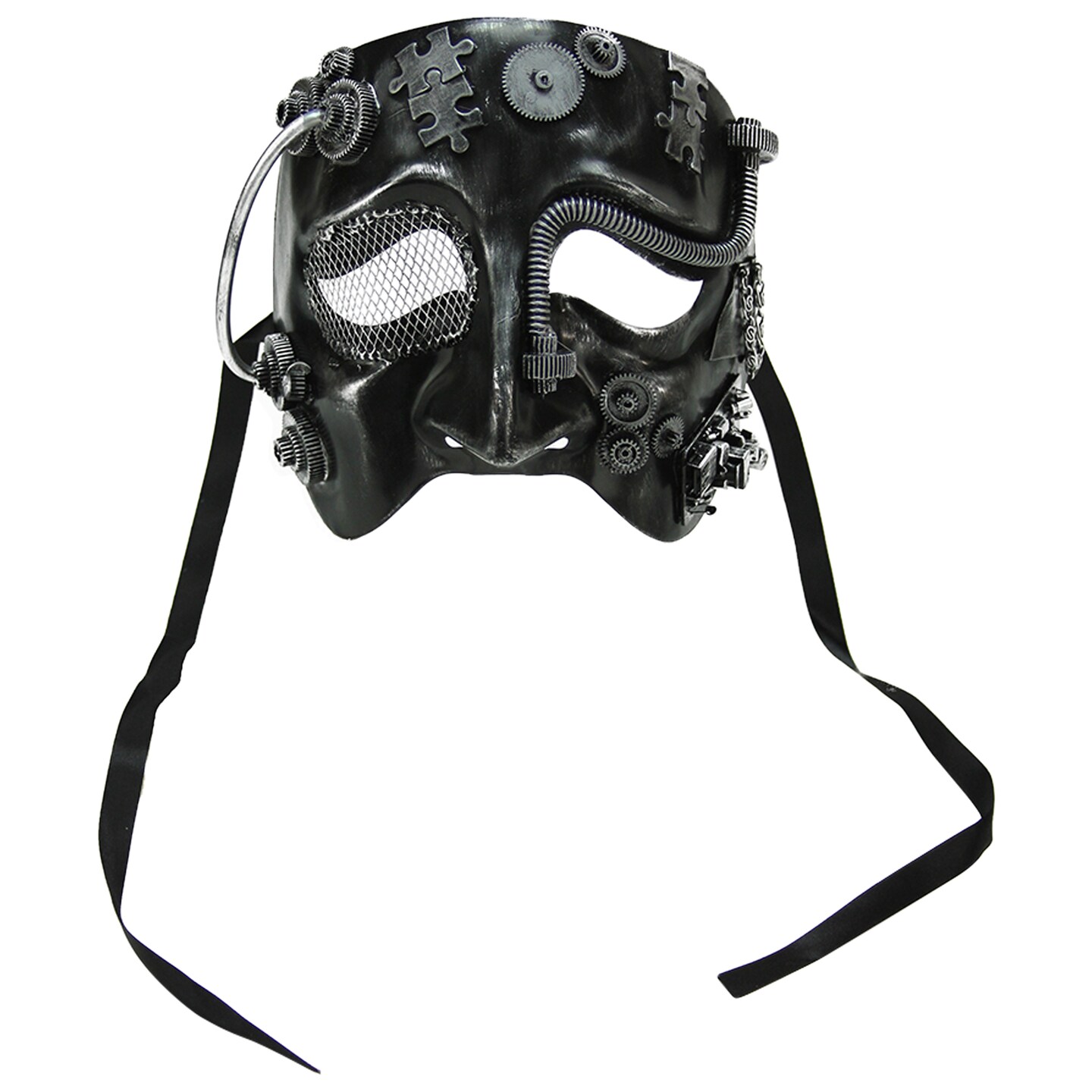 Gallerie II 7" Distressed Black and Silver Industrial Cyborg Halloween Masquerade Mask