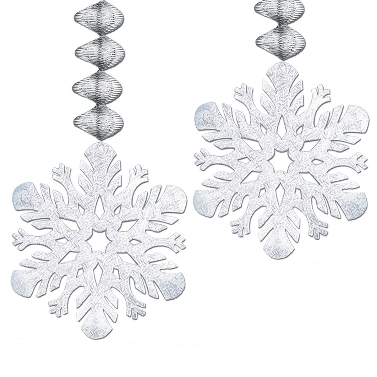 Beistle Club Pack of 24 Metallic Silver Snowflake Foil Christmas Dangler Hanging Party Decorations 30"
