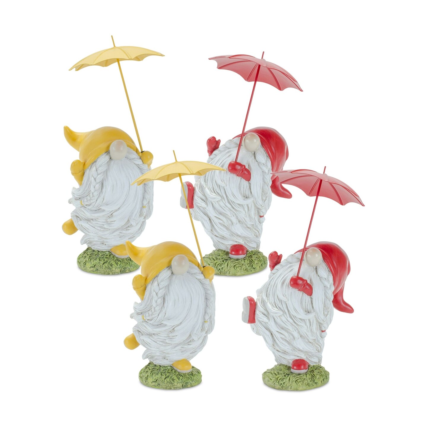 Melrose Set of 4 Dancing Gnome with Umbrella Christmas Tabletop Figurines 8.25&#x22;
