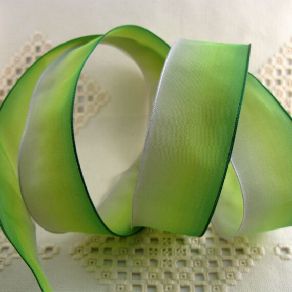 The Ribbon People Spring Green and White Ombre Wired Craft Ribbon 0.75" x 54 Yards