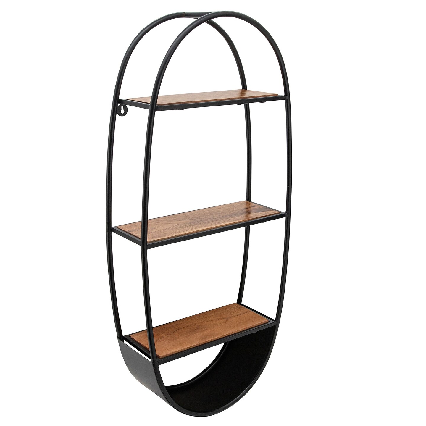 Kingston Living 36" Black and Brown Wooden Oval 3 Layered Wall Shelf