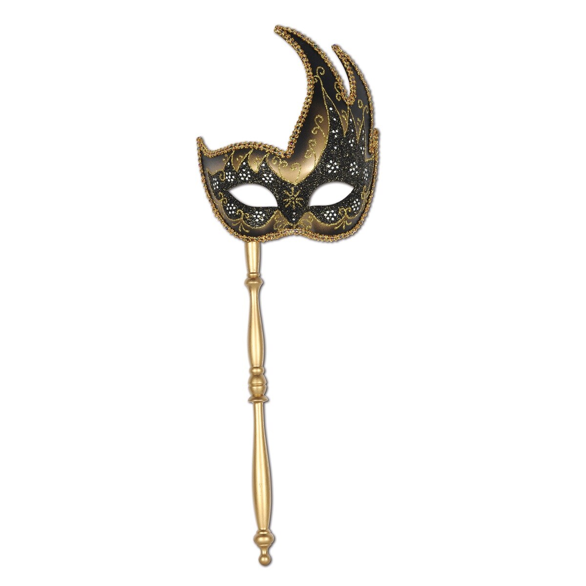 Beistle Club Pack of 12 Black and Gold Elegantly Glittered Mardi Gras  Masquerade Masks
