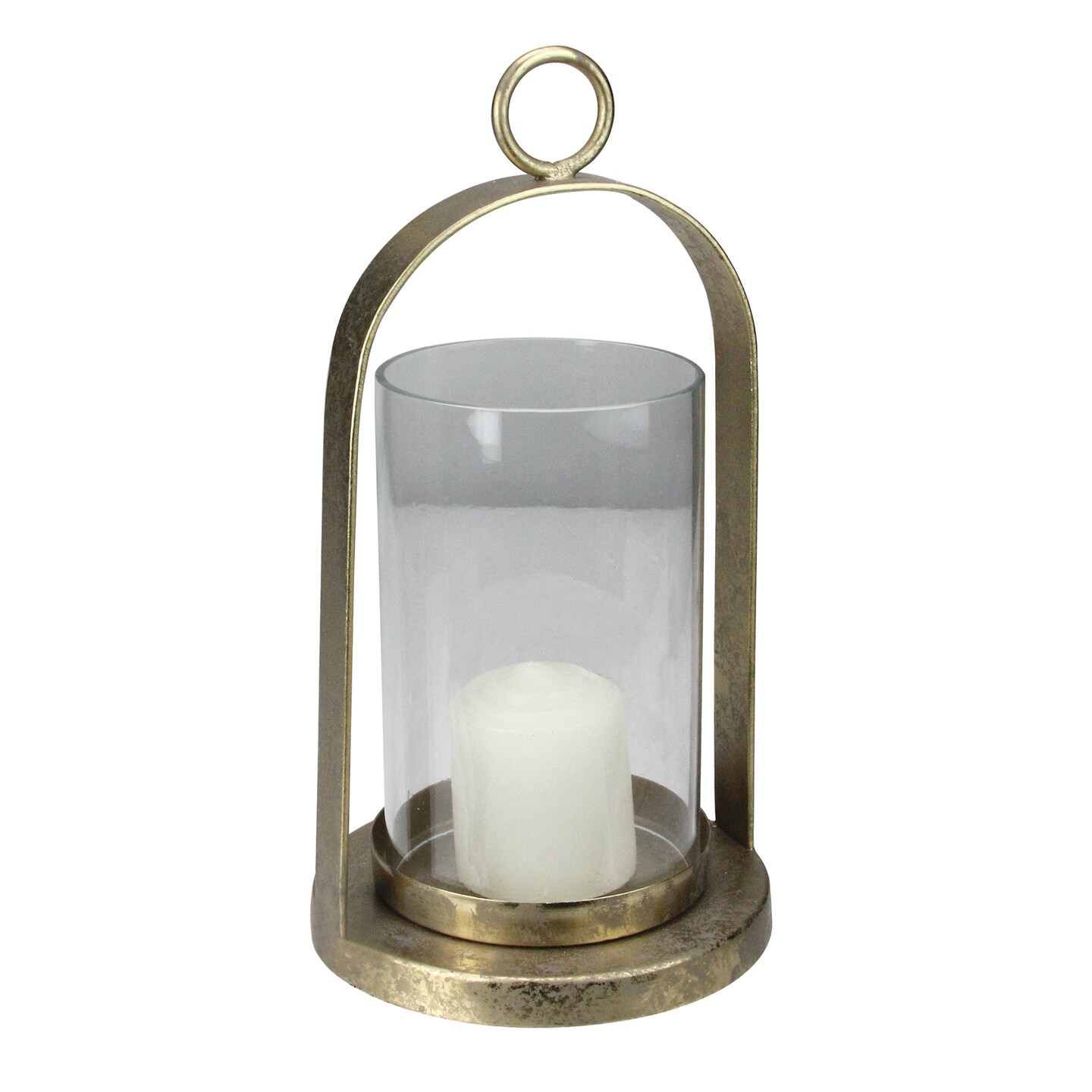 Raz 8.5&#x201D; Antique-Styled Golden Weathered Christmas Pillar Candle Lantern