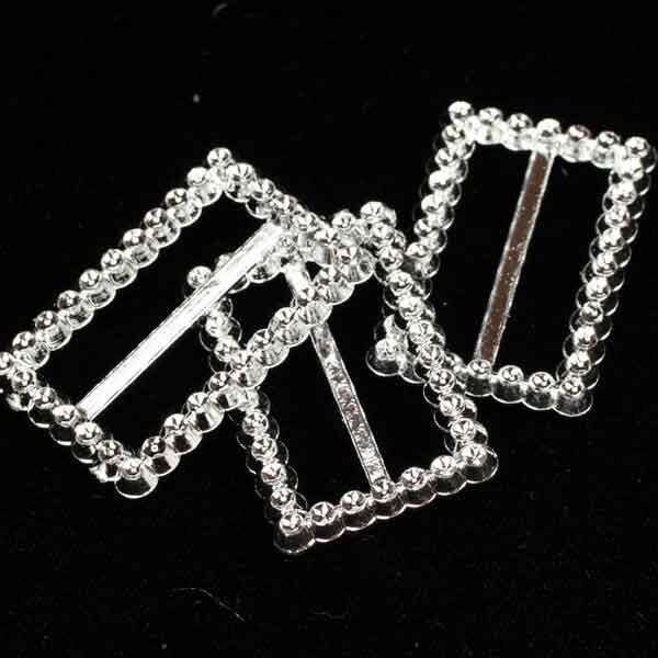 The Ribbon People Club Pack of 200 Silver Rhinestone Square Buckles 1.75&#x22;