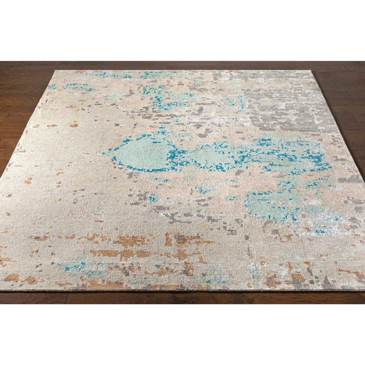 Tiwari Home 9&#x27; x 13&#x27; Distressed Blue and Beige Hand Knotted Rectangular Area Throw Rug
