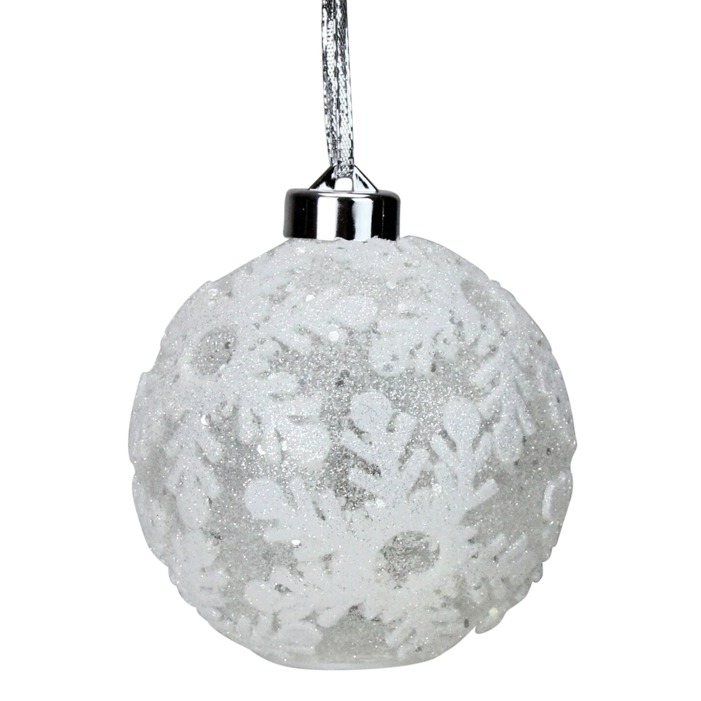 Gerson 6ct Battery Operated Pre-Lit Silver Glitter Snowflake Christmas Ball Ornaments 4.25&#x22; (105mm)