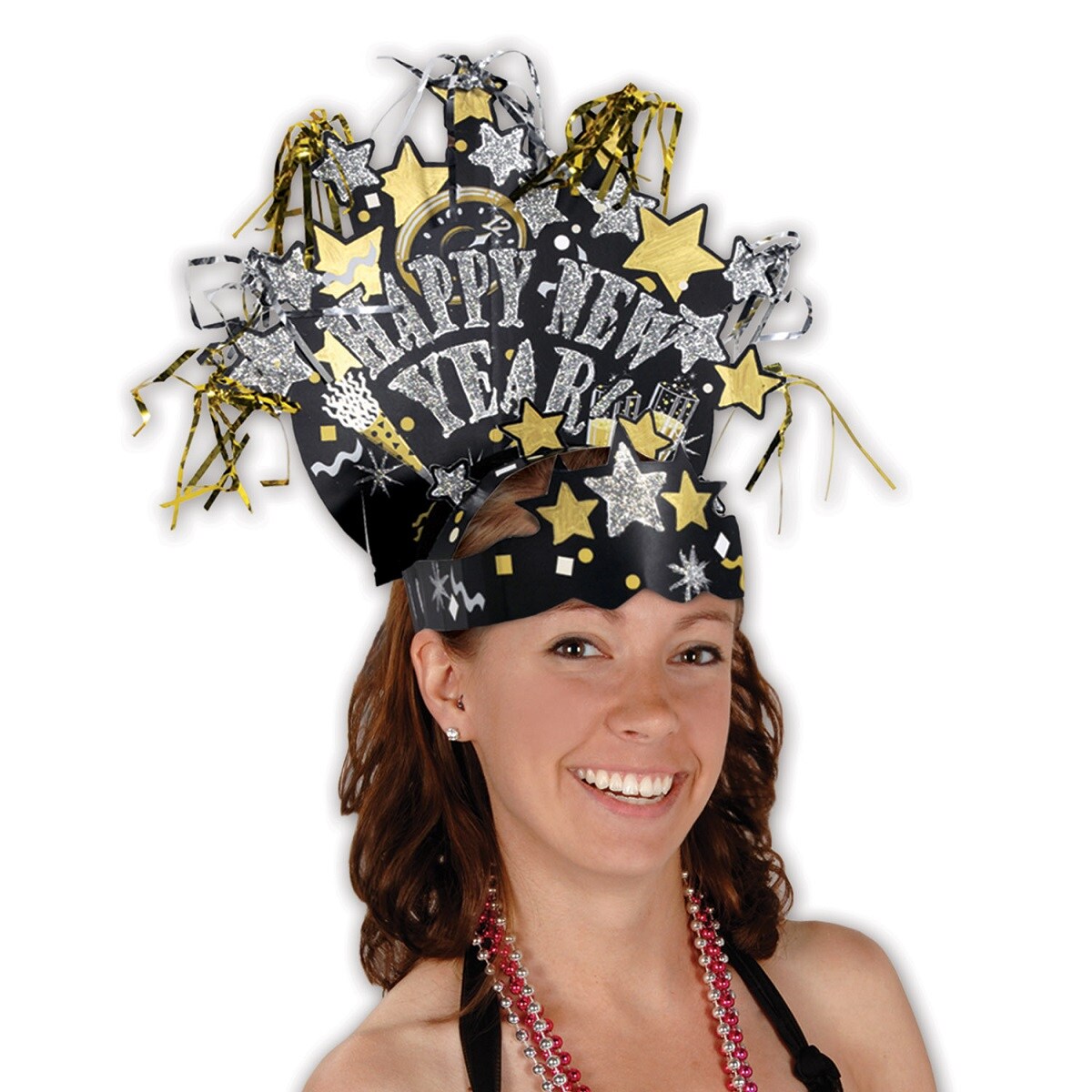 Beistle Club Pack of 12 Gold Glittered New Years Decorative Headdress Headband - One Size