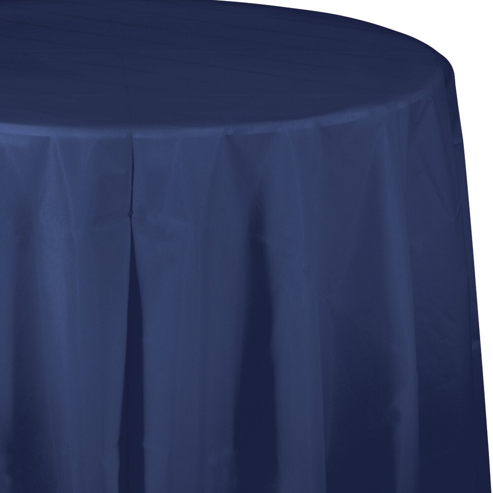 Party Central Round Disposable Party Table Covers - 82&#x22; - Navy Blue - Club Pack of 12
