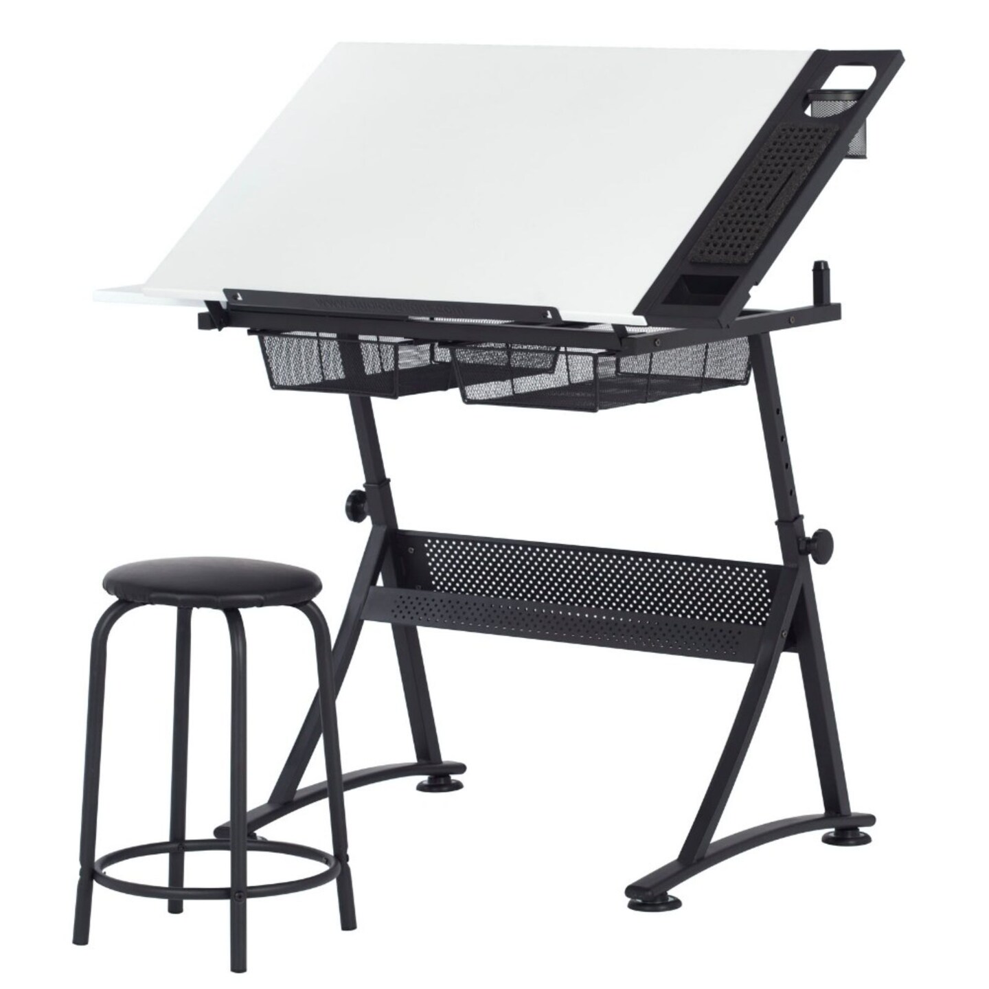Studio Designs Modern Fusion Craft Center with 24" Tray and Stool, Charcoal/White