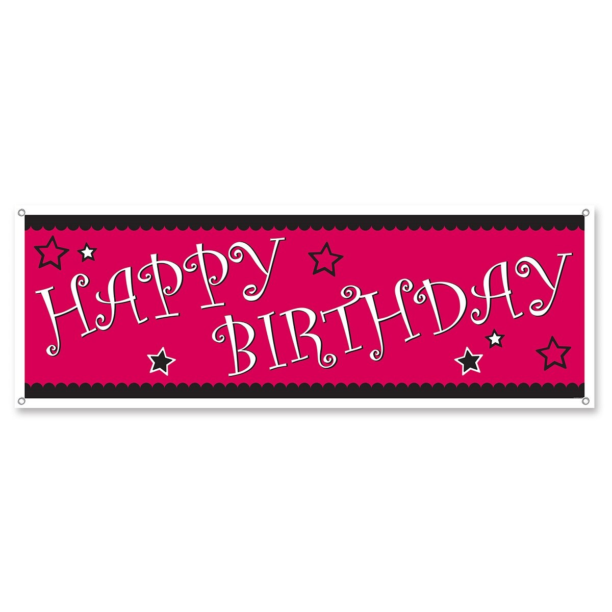 Party Central Pack of 12 Pink and Black Star Happy Birthday Banner Decorations 60"
