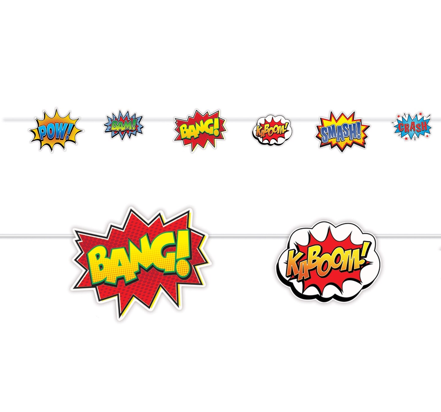 Party Central Club Pack of 12 Multi-Color Action Hero Cartoon Sound Effect Sign Streamers 108