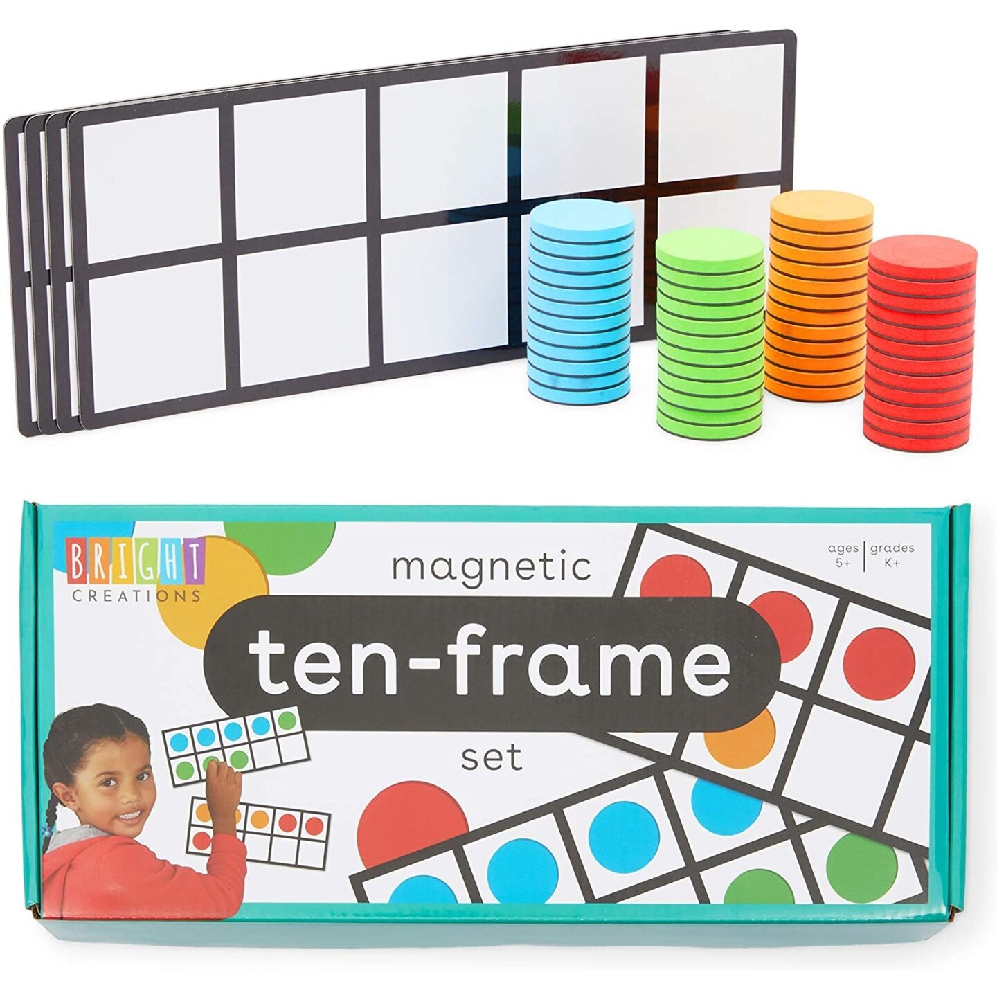 Ten Frame Magnetic Set with 48 Math Counters for Kids (4 Pack)