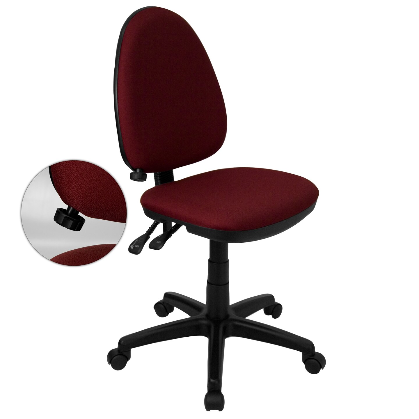 Flash Furniture 39.5&#x22; Mid-Back Burgundy Fabric Multifunction Swivel Task Office Chair with Adjustable Lumbar Support