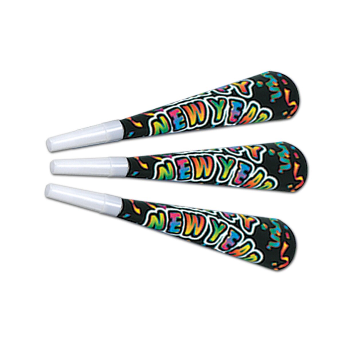 Beistle Club Pack of 100 Multi-Colored New Yorker &#x22;Happy New Year&#x22; Trumpet Horn Party Favors 9&#x22;