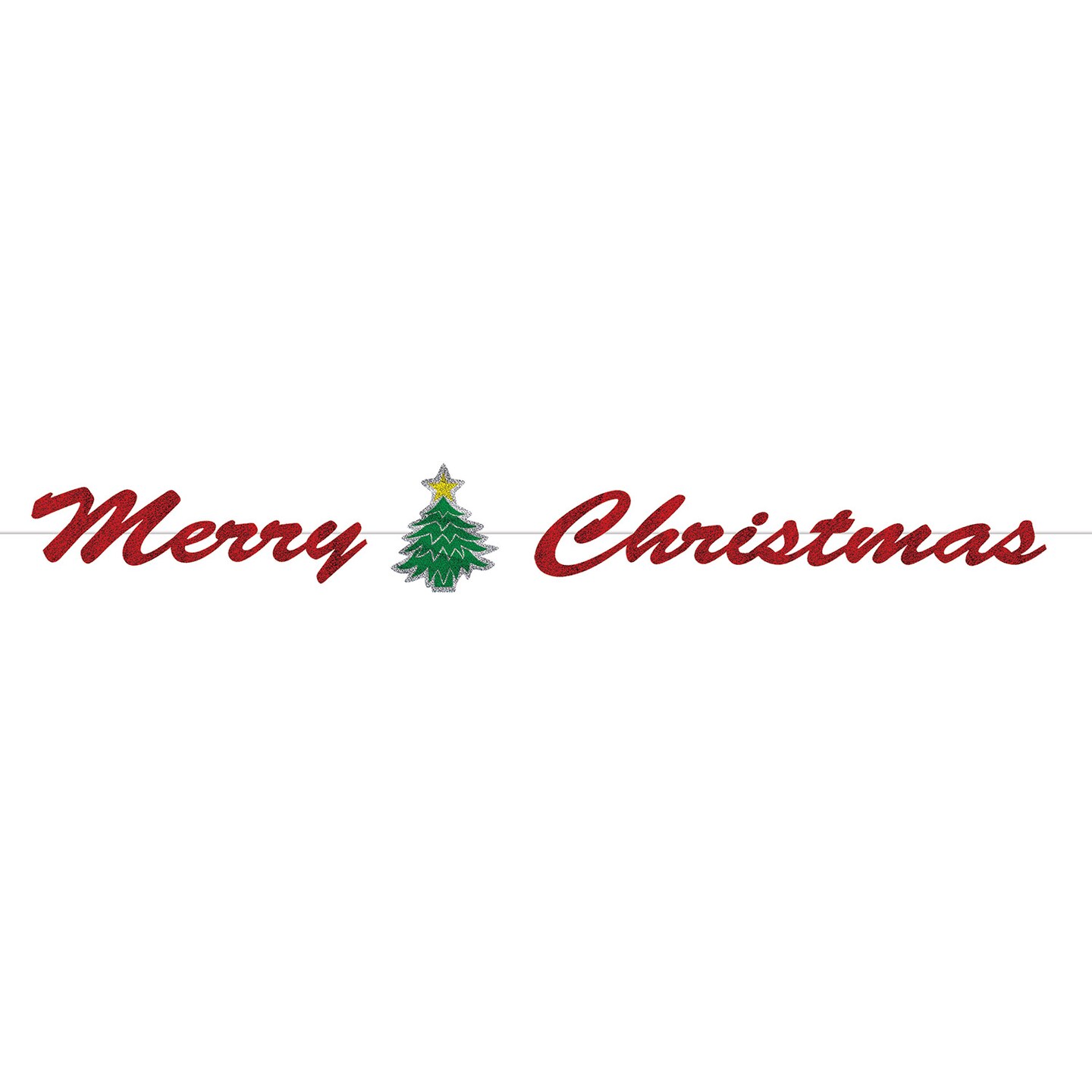 Beistle Pack of 12 Red &#x22;Merry Christmas&#x22; Glittery Foil Streamer Banner with Christmas Tree 6&#x27;
