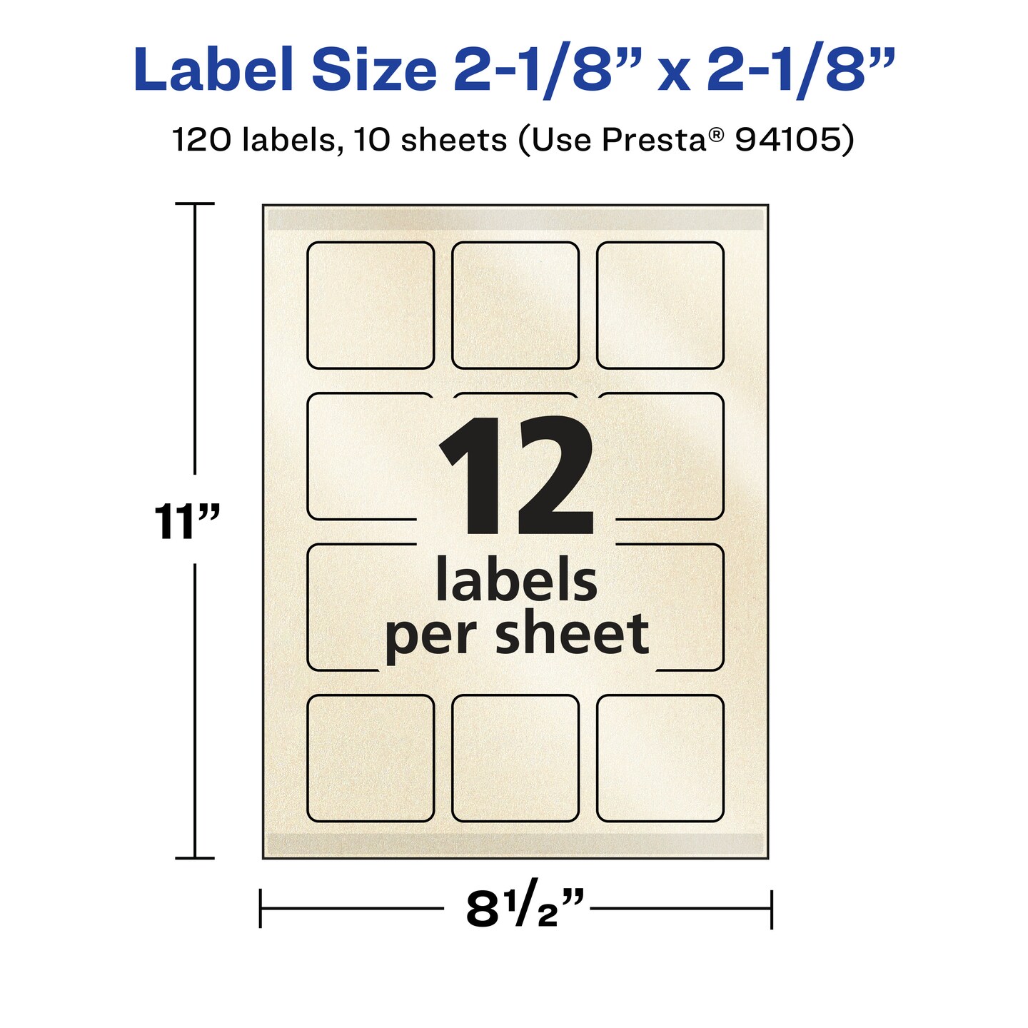 Avery Pearlized Ivory Square Labels with Sure Feed Technology, Print-to-the-Edge, 2-1/8&#x22; x 2-1/8&#x22;