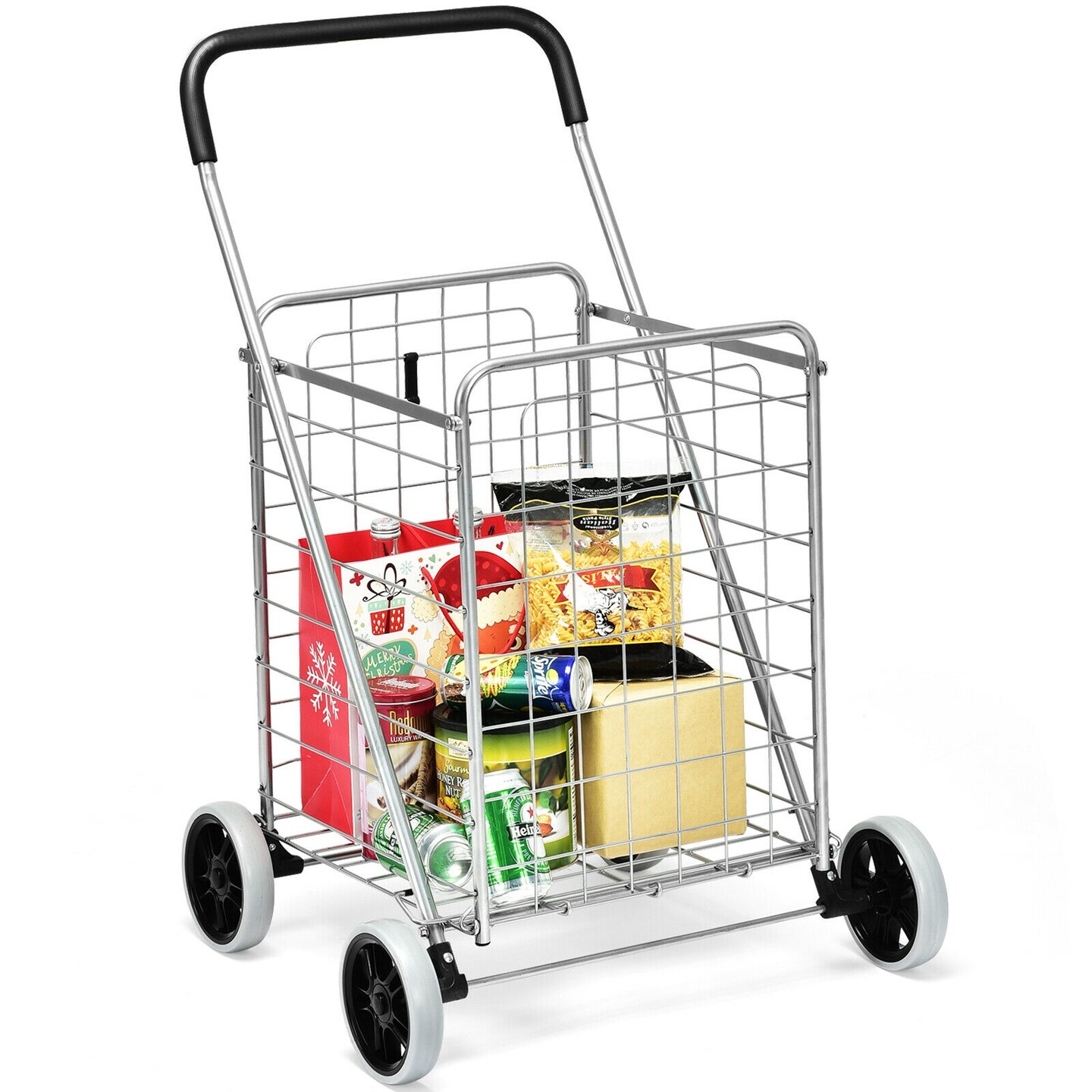 Portable Folding Shopping Cart Utility for Grocery and Laundry