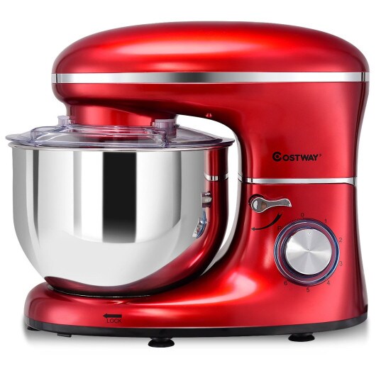 6 Speed 6.3 Qt Tilt-Head Stainless Steel Electric Food Stand Mixer-Red