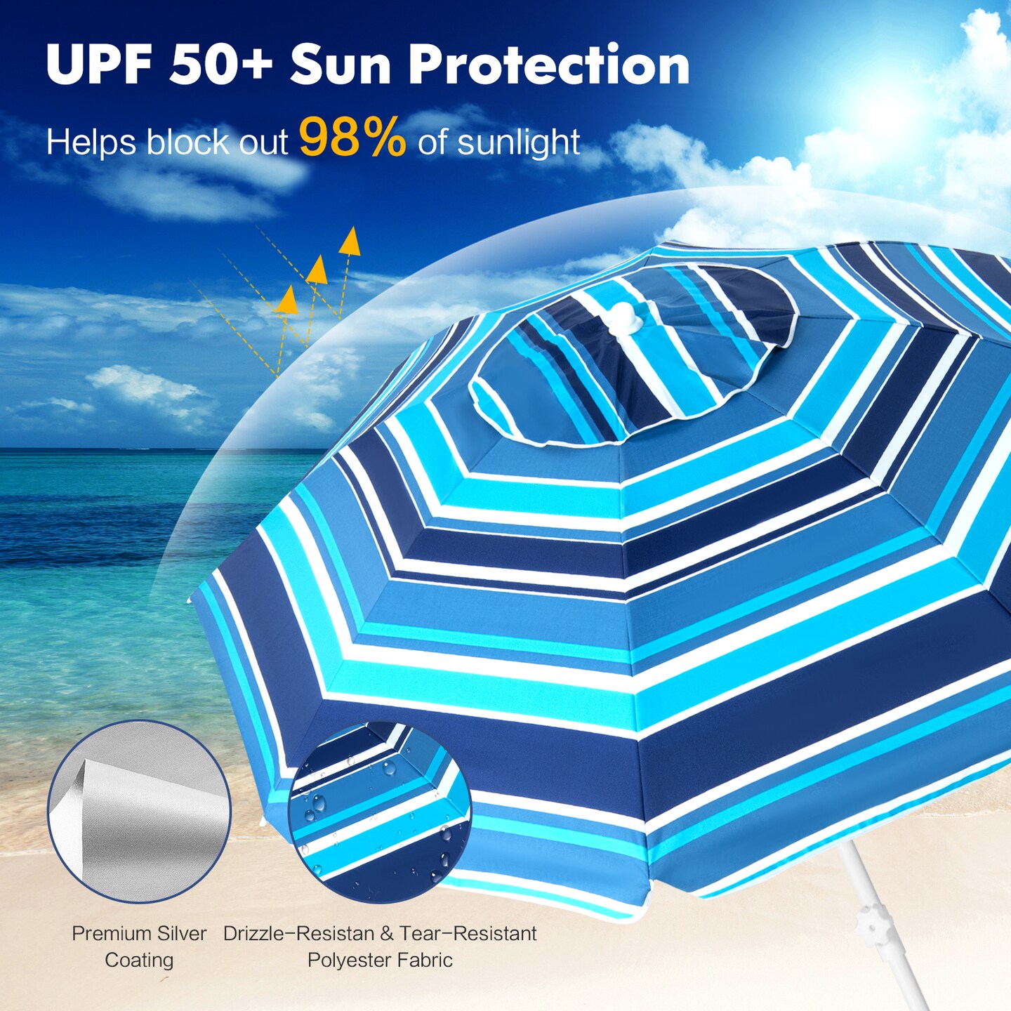 Patio Beach Umbrella with Cup Holder Table and Sandbag
