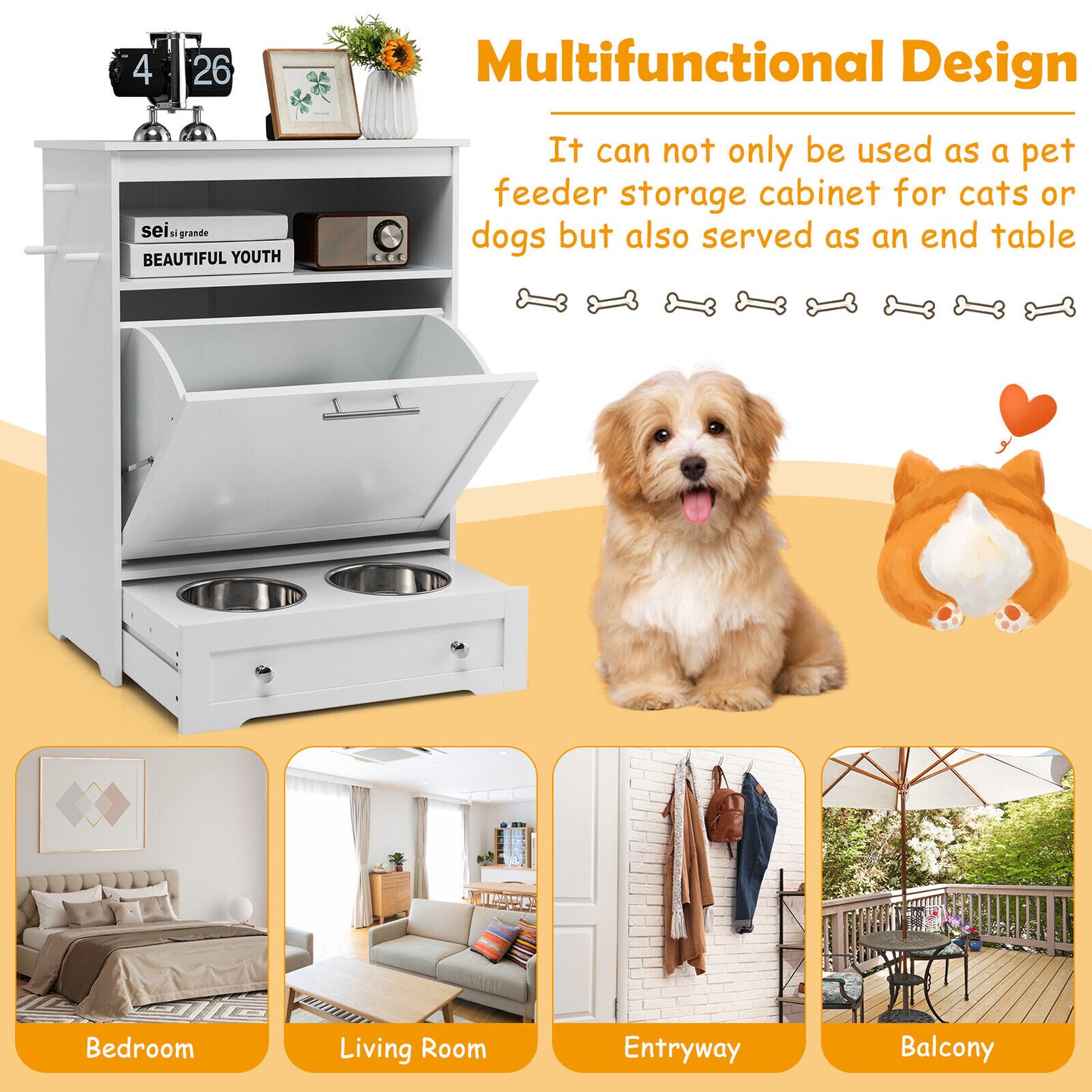 Pet Feeder Station with Stainless Steel Bowl