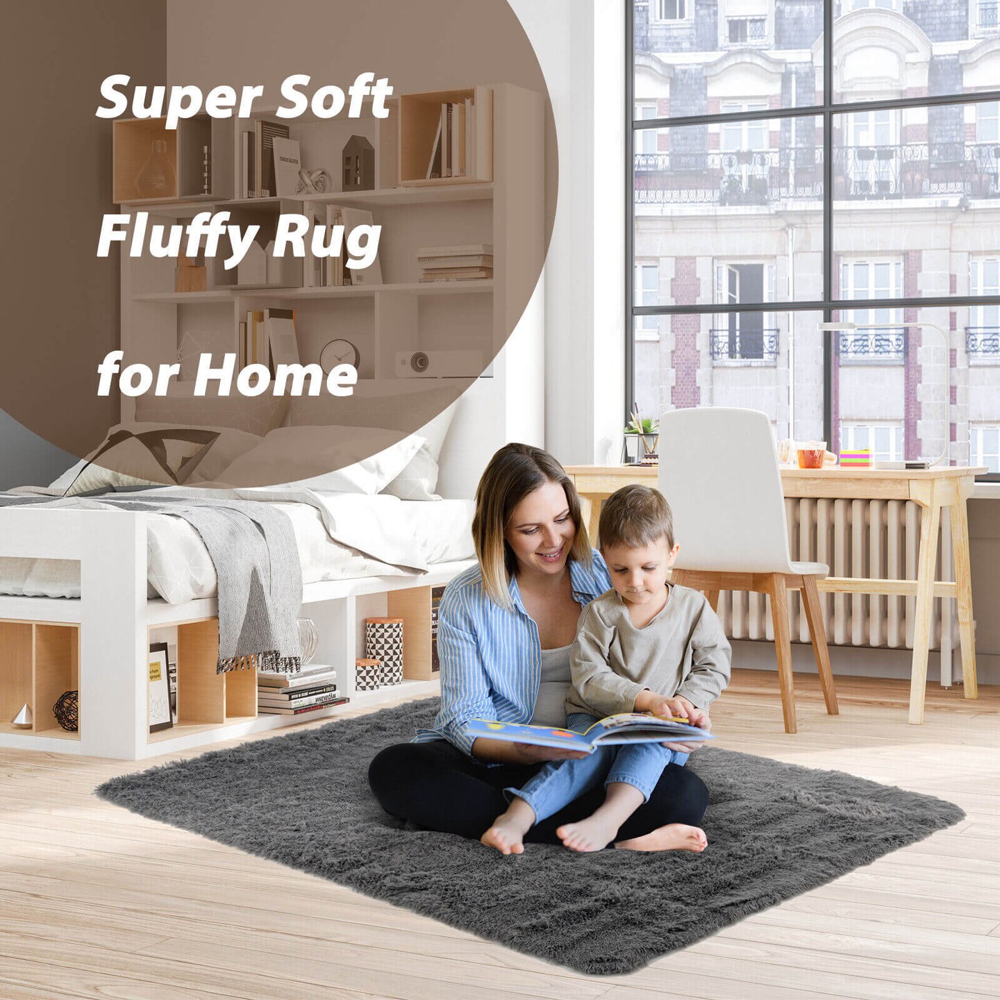 4x6 Feet Fluffy Soft Plush Area Rug Carpet with Anti-Slip Backing for Living Room or Bedroom Use