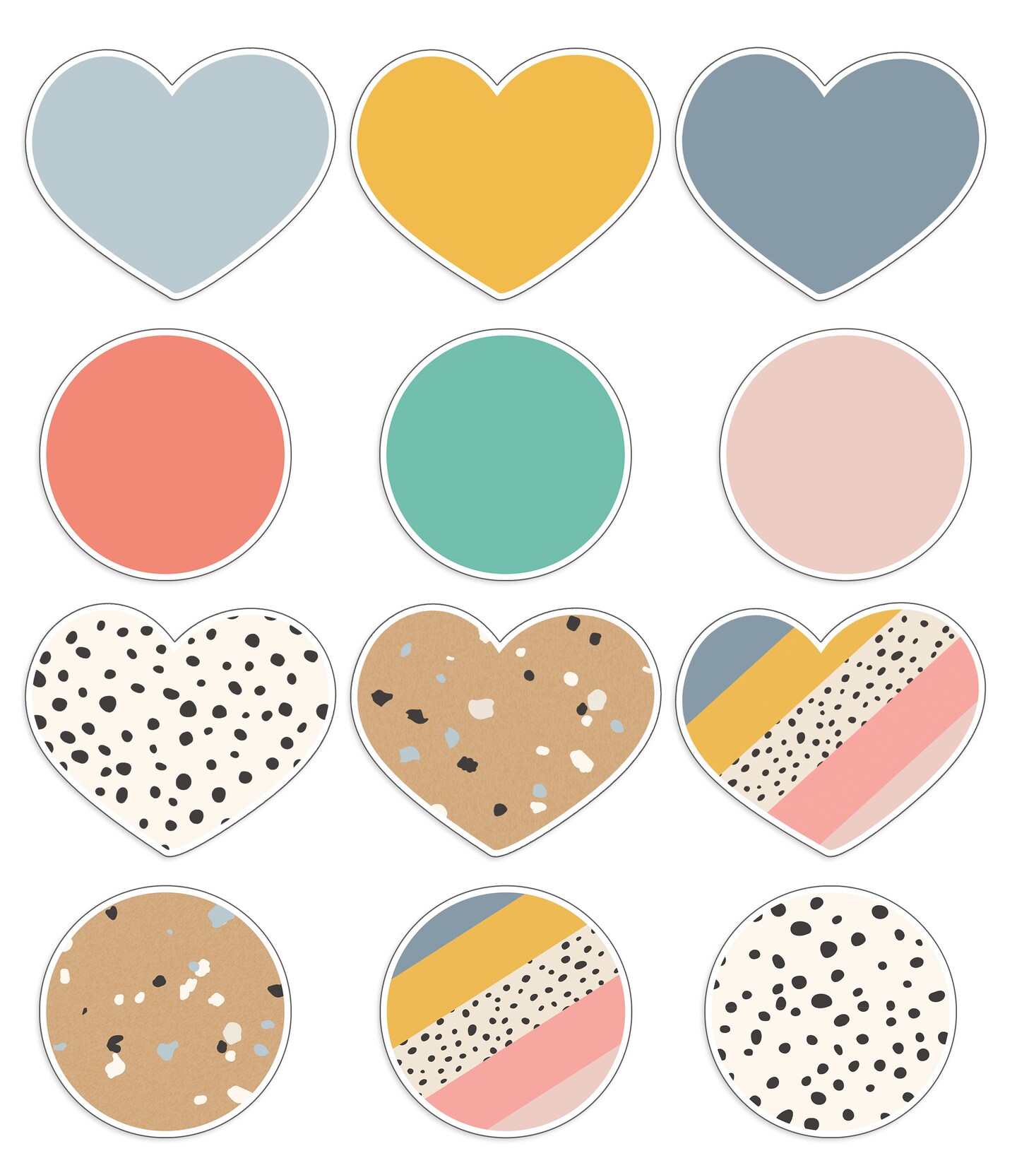 Carson Dellosa We Belong 36-Piece Boho Decor, Pastel and Black and White Hearts and Circle Cutouts for Classroom, Bulletin Board, and Valentine's Day Decorations