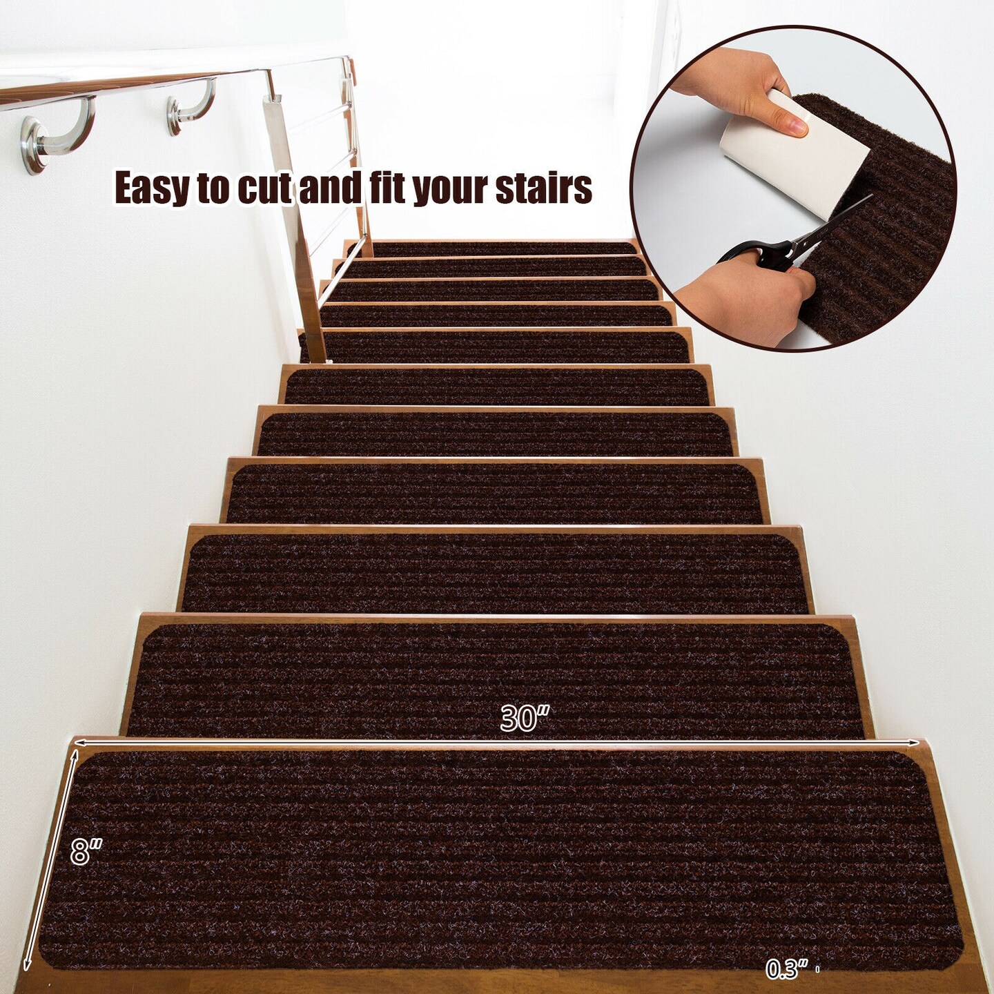 15 Pieces 30 x 8 Inch Slip Resistant Soft Stair Treads Carpet