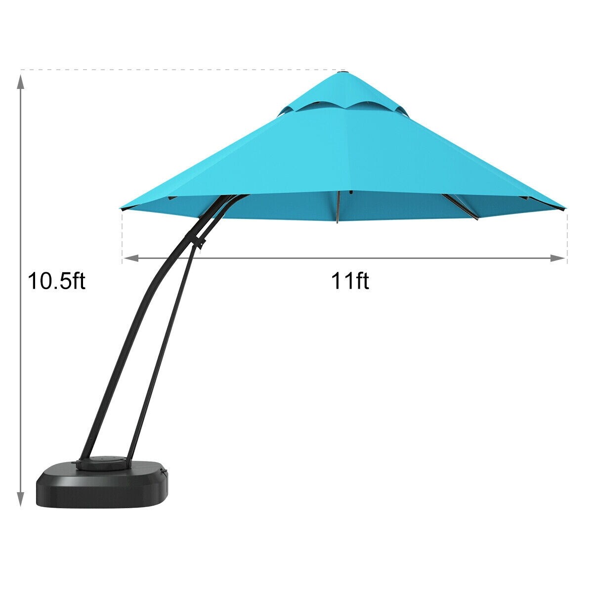 11 Feet Outdoor Cantilever Hanging Umbrella with Base and Wheels