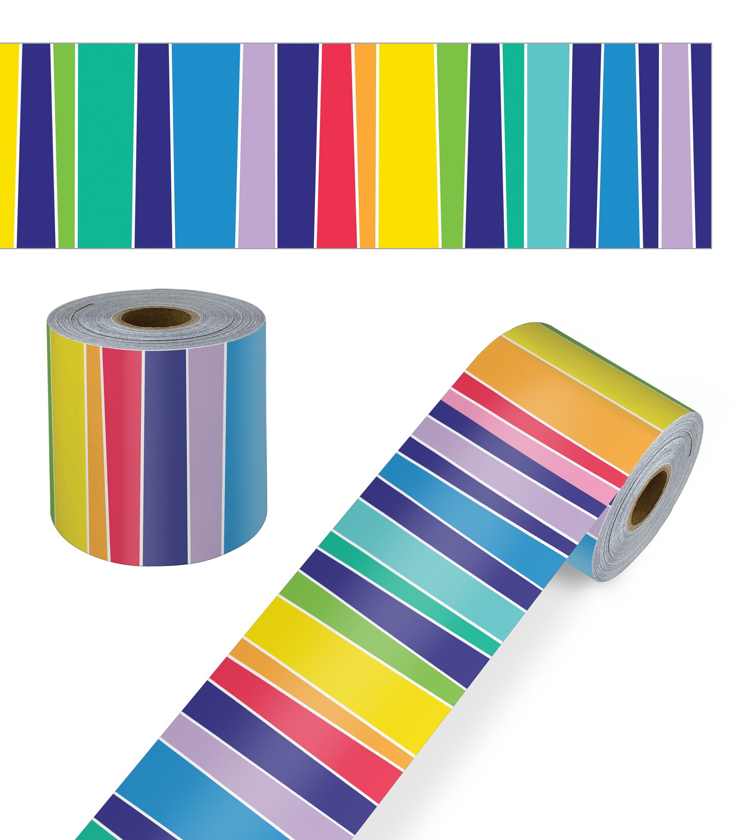 Carson Dellosa 65Ft of Striped Rainbow Bulletin Board Borders, 1 Roll of Colorful Trim for Rolling Whiteboard, Posterboard, Party Decorations, and Classroom Decor