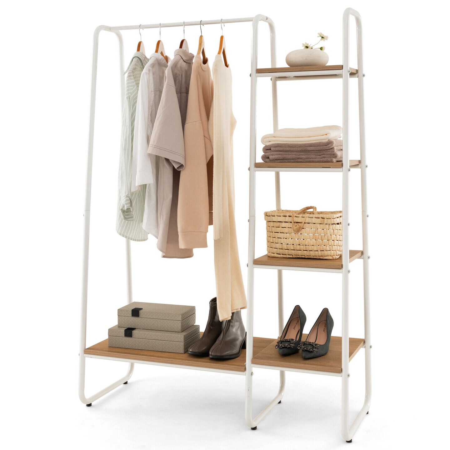 Clothes Rack Free Standing Storage Tower with Metal Frame Suitable for Various Place