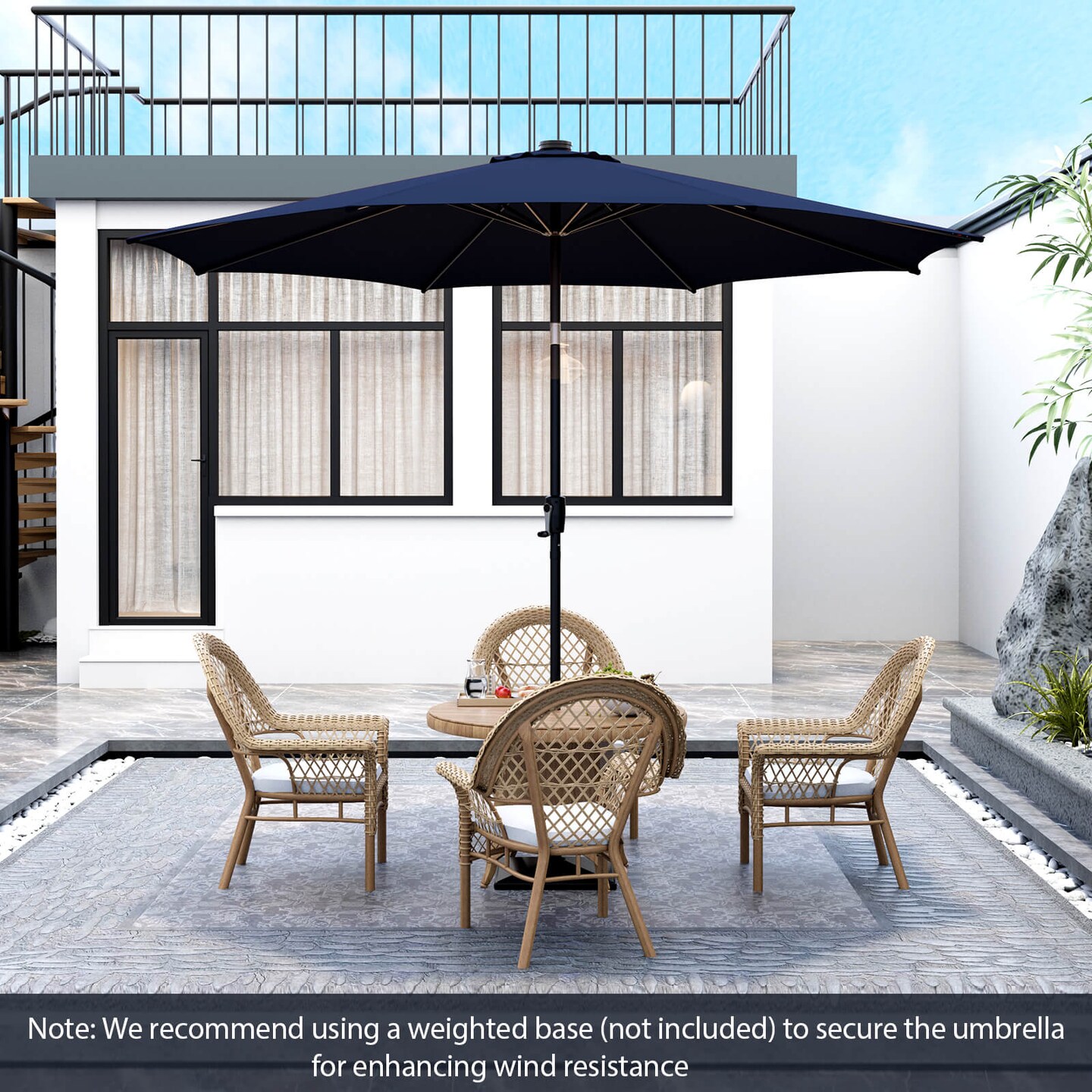 Patio Umbrella with 112 Solar Lights and Crank Handle