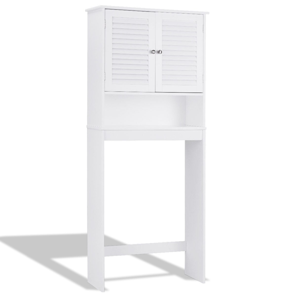 White Over-The-Toilet Bathroom Storage Cabinet with 2 Doors Adjustable Shelves