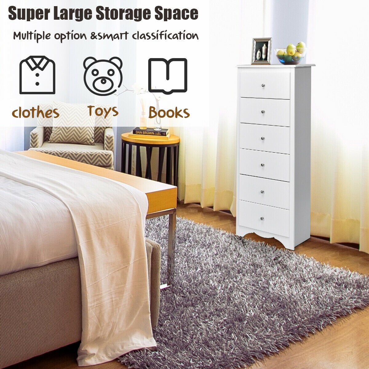 6 Drawers Chest Dresser Clothes Storage Bedroom Furniture Cabinet