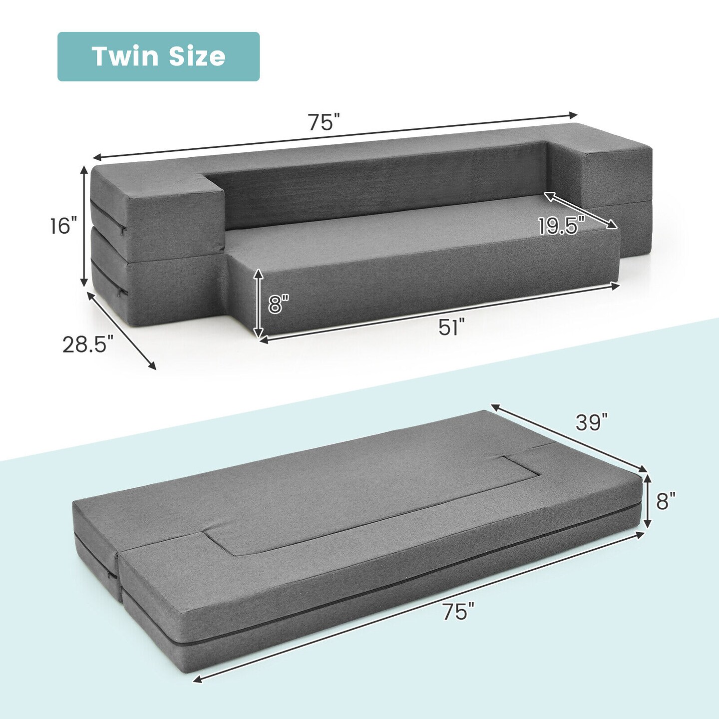 Convertible Folding Sofa Bed With Washable Cover