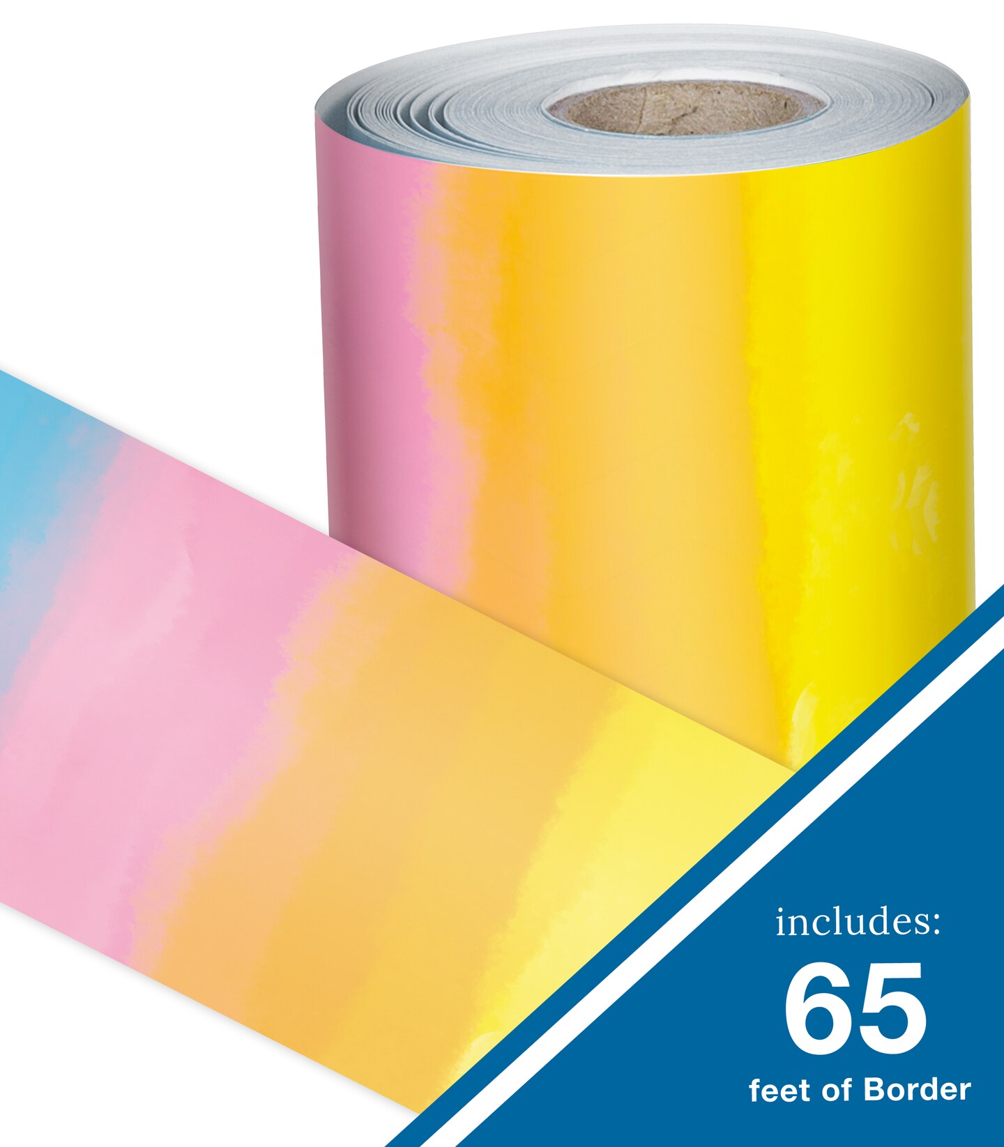 Carson Dellosa Creatively Inspired 65Ft of Watercolor Rainbow Bulletin Board Borders, 1 Roll of Colorful Trim for Rolling Whiteboard, Cork and Posterboard, Party Decorations, and Classroom Decor