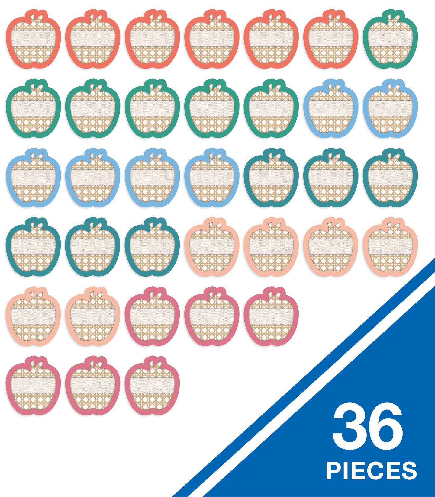 Carson Dellosa True to You 36PC Apple Cutouts, Wicker Farmhouse Accents for Bulletin Board and Locker Decorations, Name Labels for School, Classroom Decor and Teacher Supplies