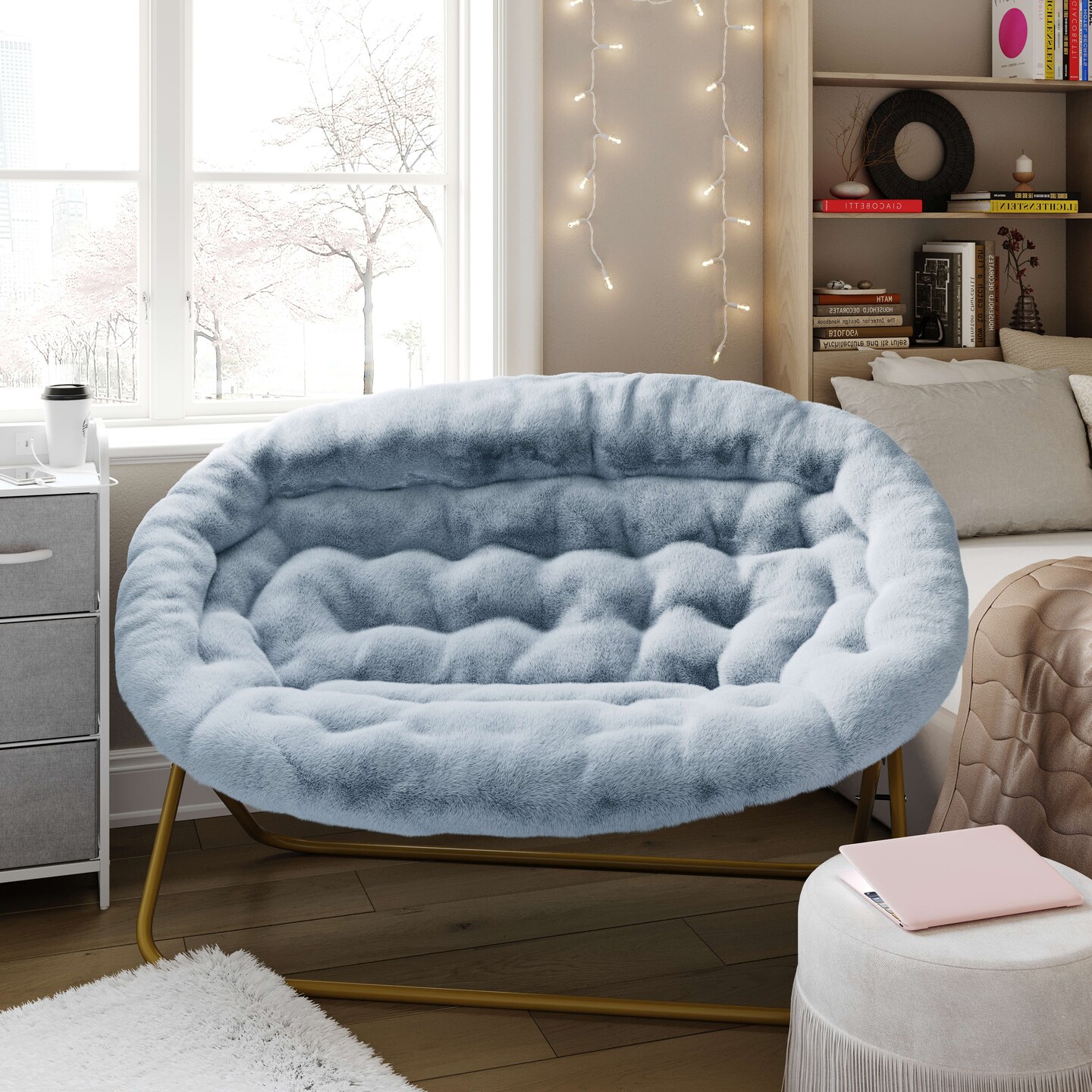 Emma and Oliver Janey Folding Double Saucer Chair with Steel Frame for Dorm, Living Room, or Bedroom