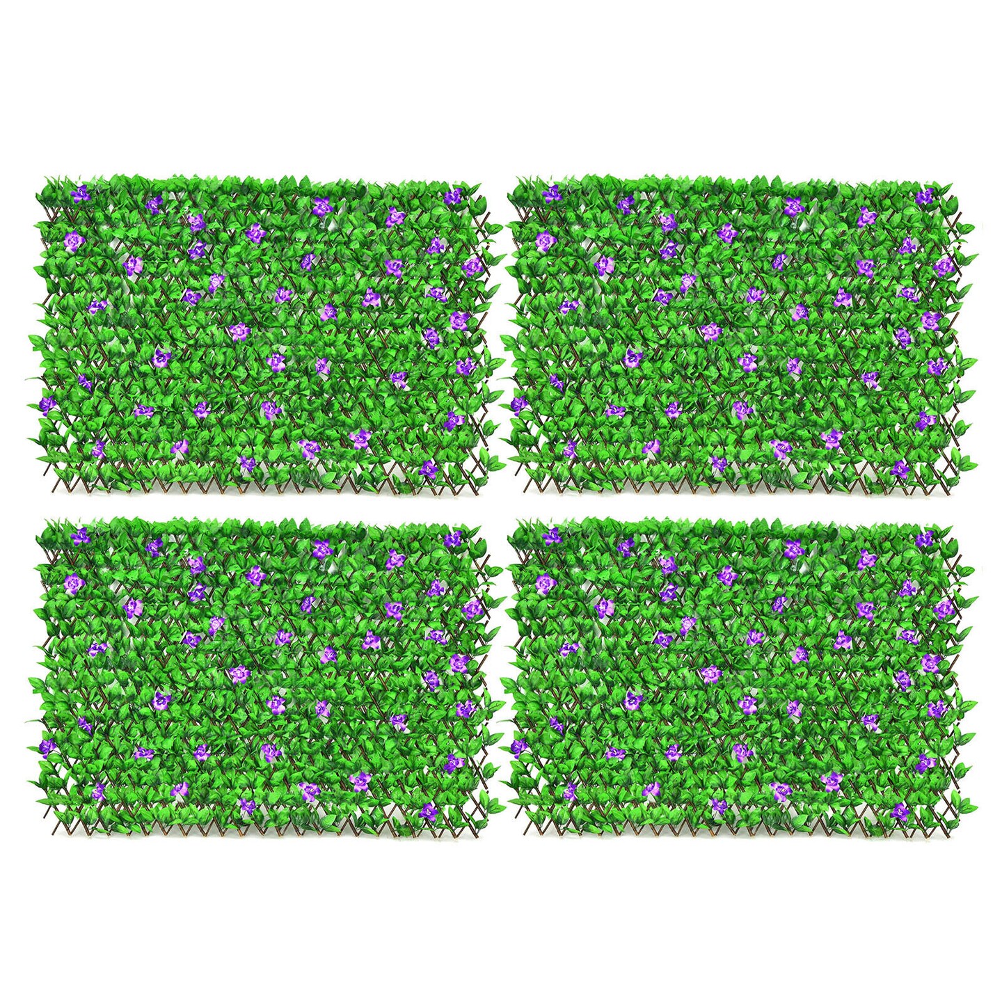 4 Pieces Expandable Faux Ivy Privacy Screen Fence Panel Pack with Flower