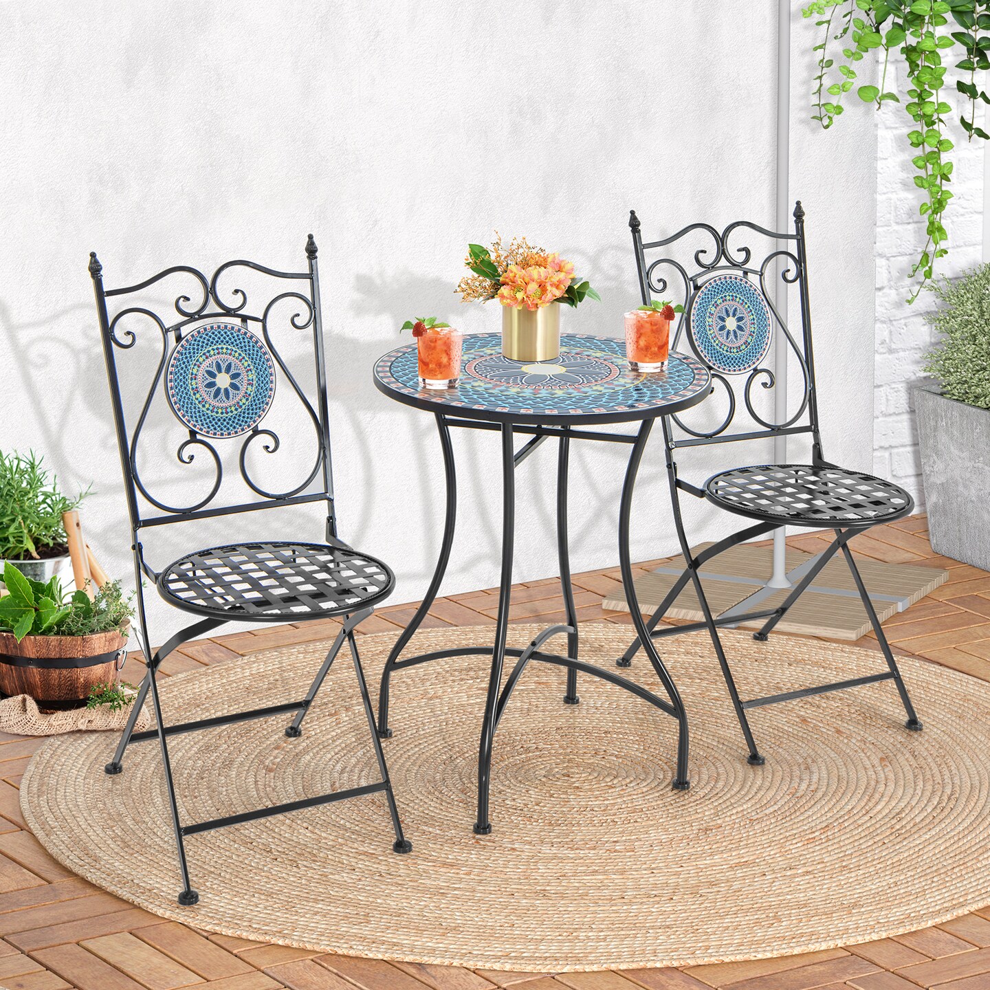 Set Of 2 Mosaic Chairs For Patio Metal Folding Chairs