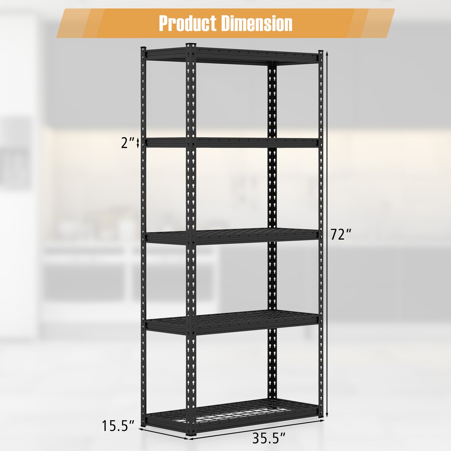 5-tier Metal Shelving Unit With Anti-slip Foot Pad Height Adjustable Shelves For Garage