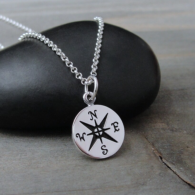 925 Sterling Silver Compass Necklace, Compass Charm Necklace