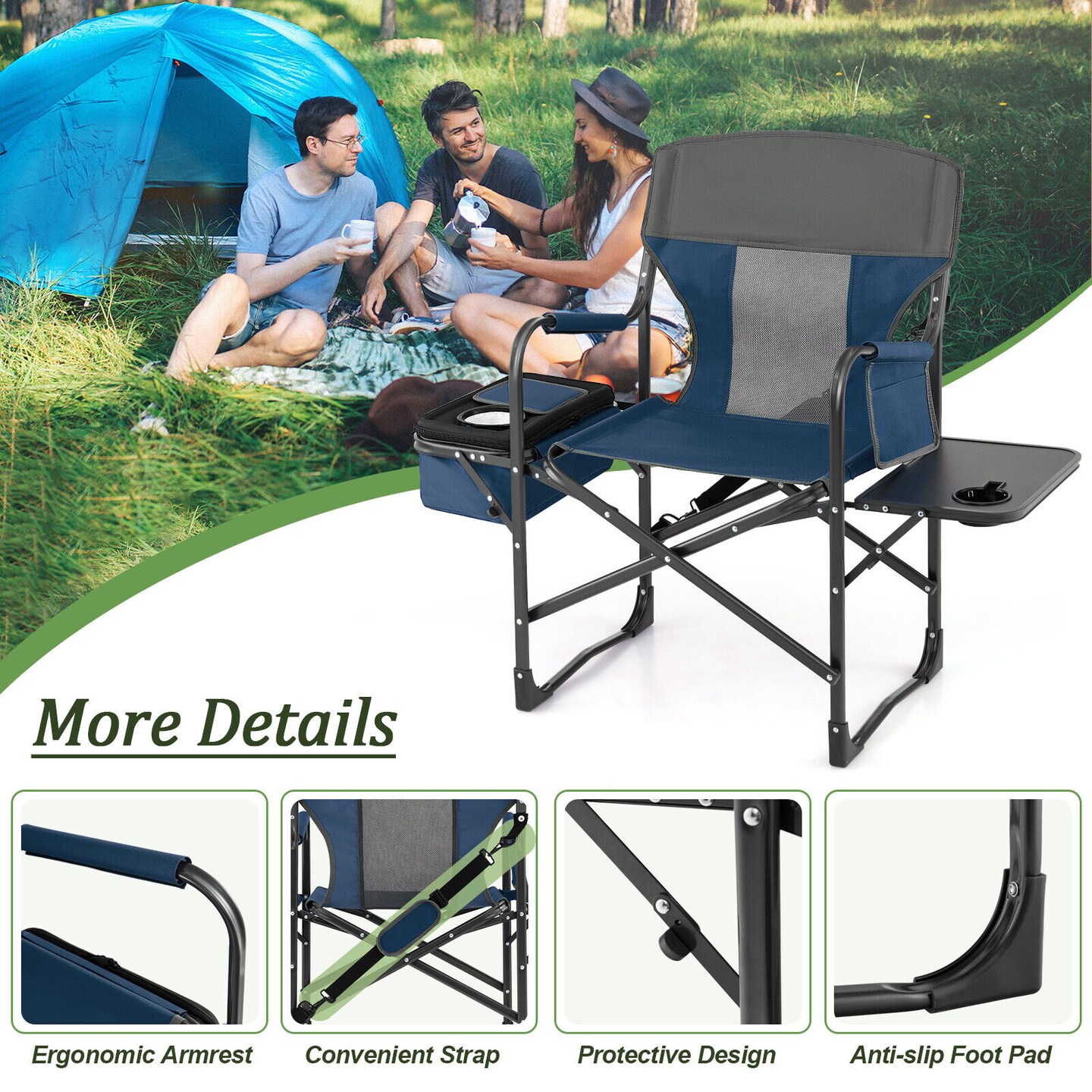 Folding Camping Directors Chair With Cooler Bag And Side Table