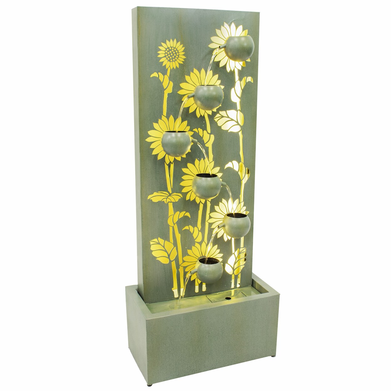 Sunnydaze Sunflower Fields Steel Outdoor Water Fountain With Leds - 48.5&#x22;