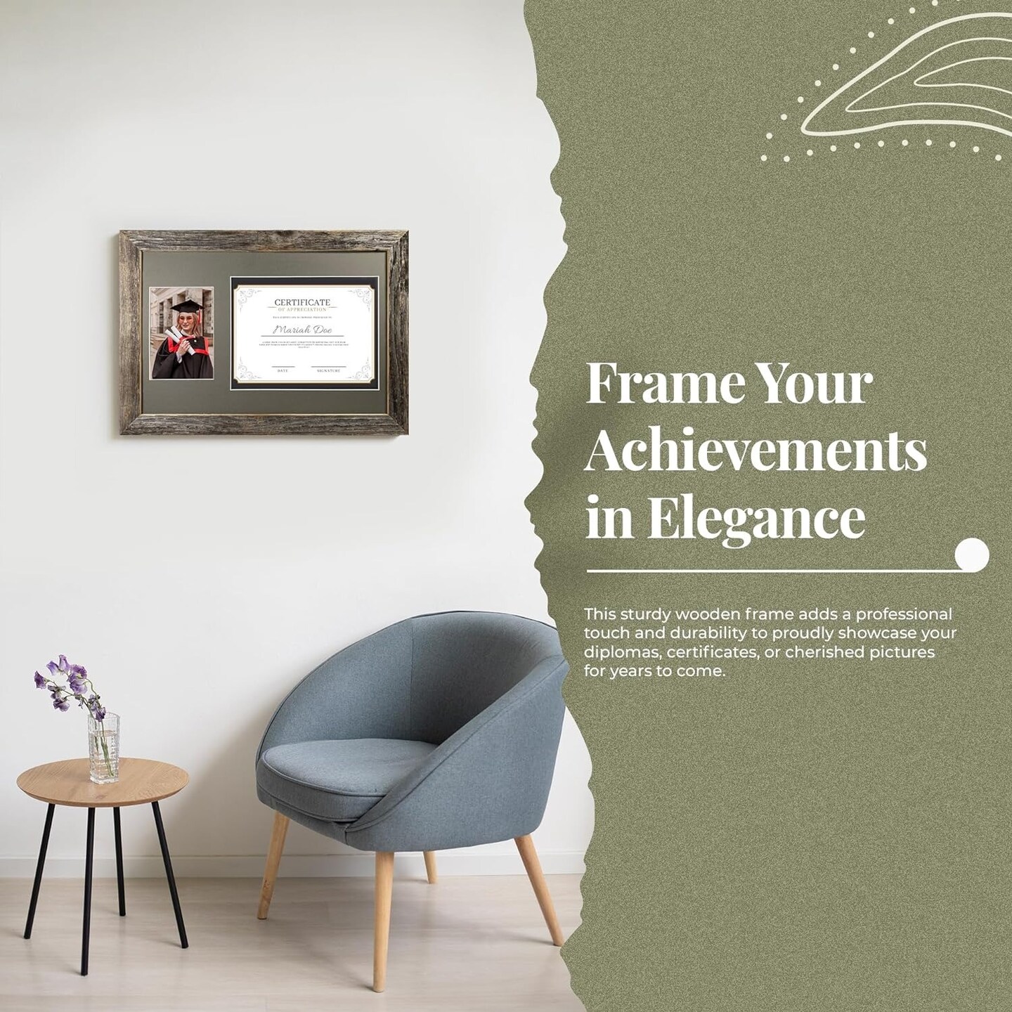 Rustic Farmhouse 12 x 18 Graduation Diploma Frame with Mat, fitted for 5 x 7 Cap &#x26; Grown Photo and 8.5 x 11 Diploma Certificate Display