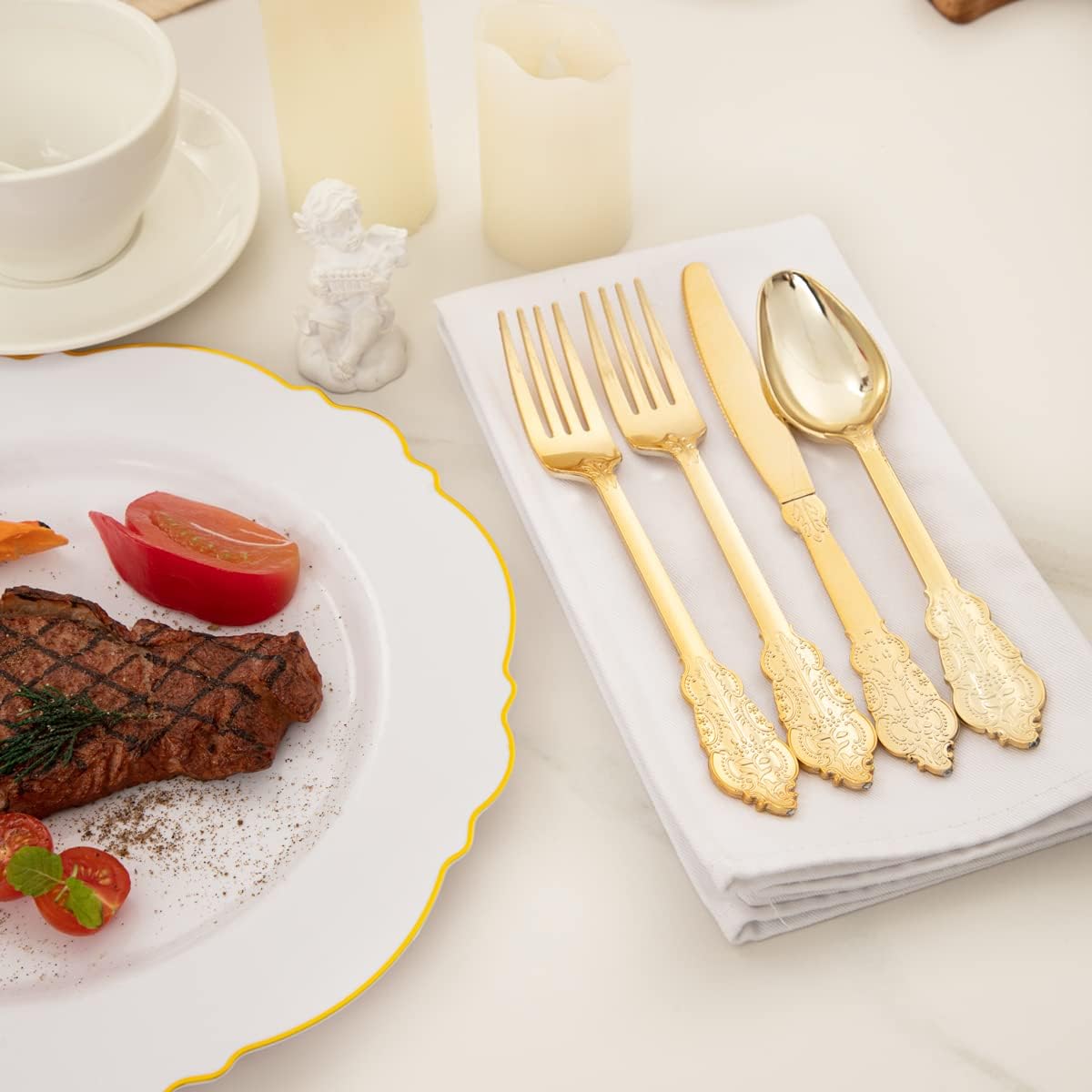 200 Pieces Gold Plastic Silverware Set - Disposable Cutlery for 50 Guests, Perfect for Weddings &#x26; Parties