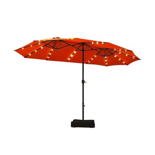 15 Ft Solar Led Patio Double-sided Umbrella Market Umbrella With Weight Base