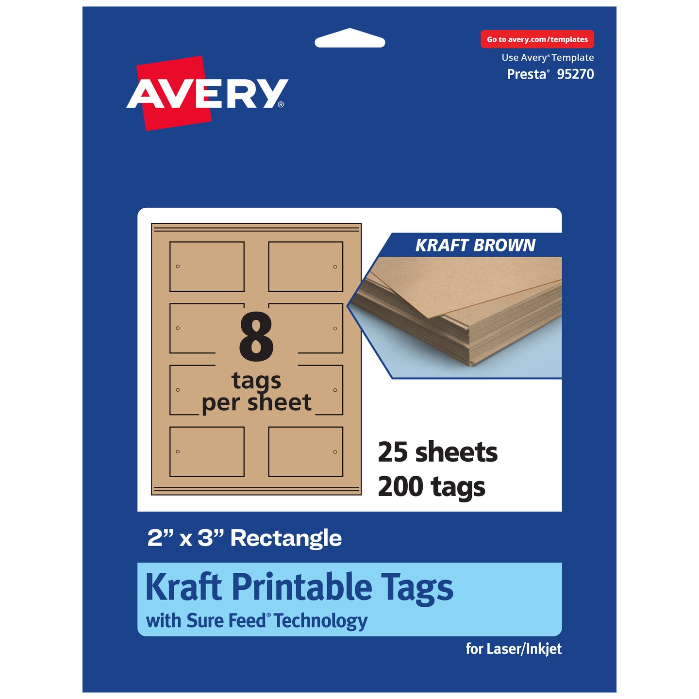 Avery 2&#x22; x 3&#x22; Rectangle, Kraft Brown Printable Tags