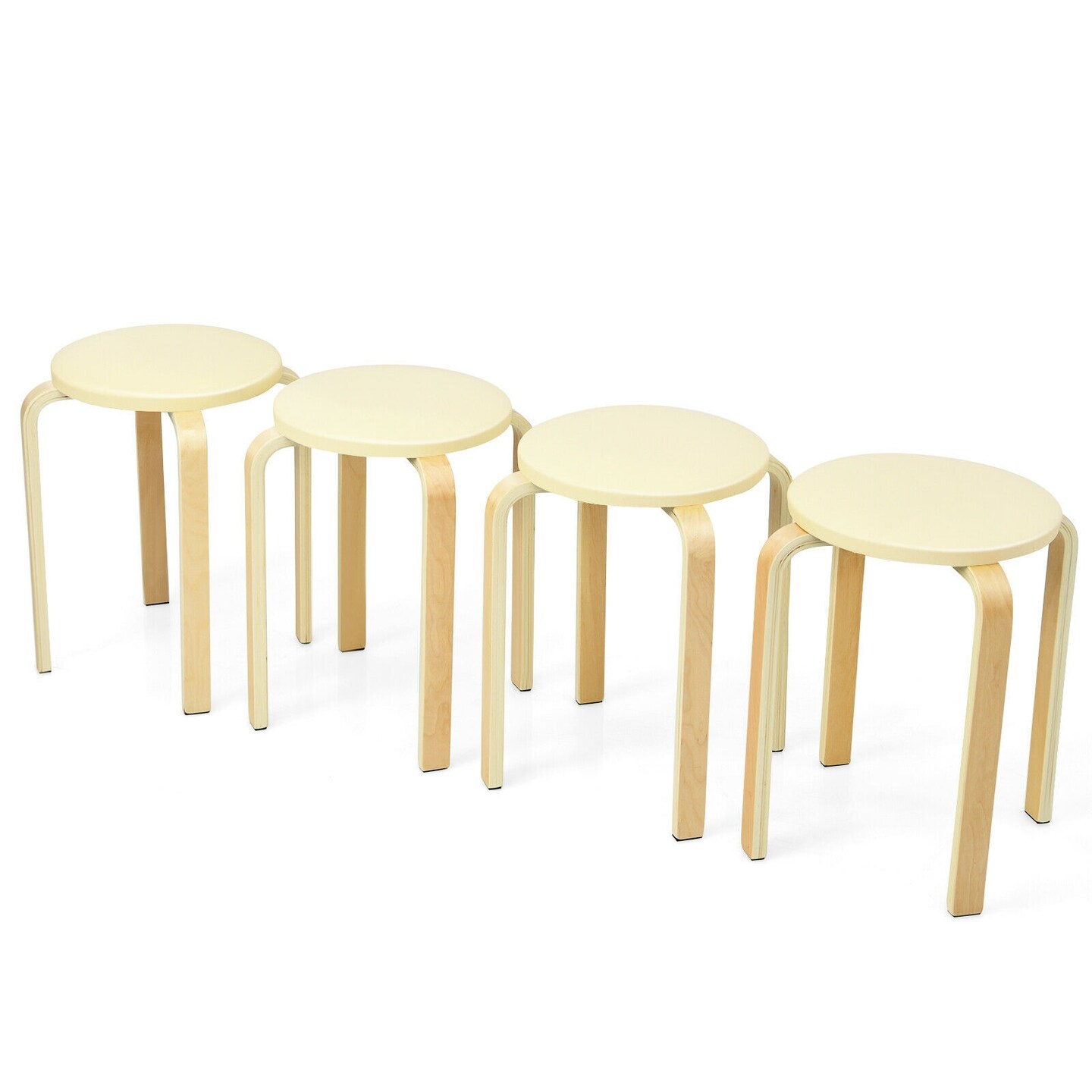 Set Of 4 Bentwood Round Stool Stackable Dining Chairs With Padded Seat