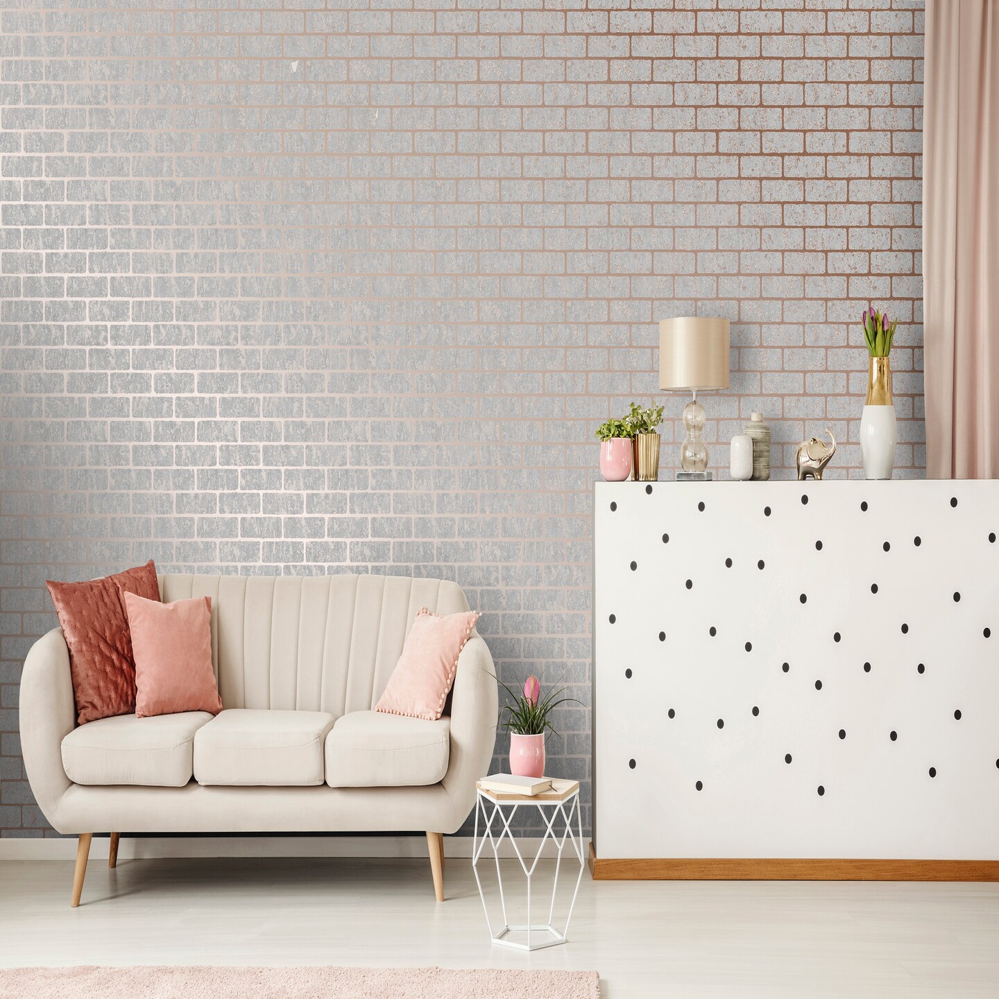 Milan Brick Rose Gold Wallpaper
